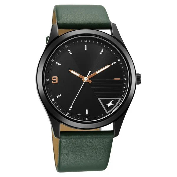 Fastrack 3317NL01 | Fastrack Stunners Quartz Analog Black Dial Green Leather Strap Watch For Guys
