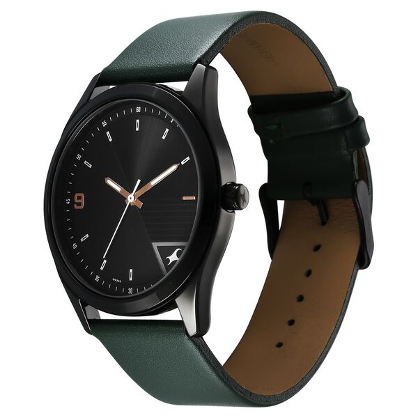 Fastrack 3317NL01 | Fastrack Stunners Quartz Analog Black Dial Green Leather Strap Watch For Guys