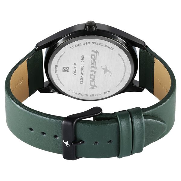 Fastrack 3317NL01 | Fastrack Stunners Quartz Analog Black Dial Green Leather Strap Watch For Guys