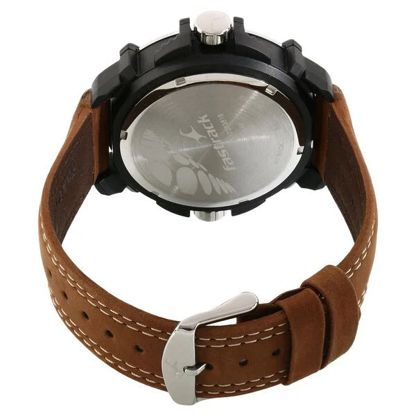Fastrack 38016PL02 | Fastrack Quartz Analog Silver Dial Leather Strap Watch for Guys