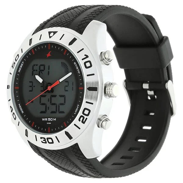 Fastrack NK38034SP03 | Fastrack Quartz Analog Digital Grey Dial Silicone Strap Watch for Guys