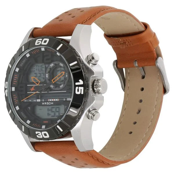 Fastrack 38035SL04 | Fastrack Quartz Analog Digital Grey Dial Leather Strap Watch for Guys