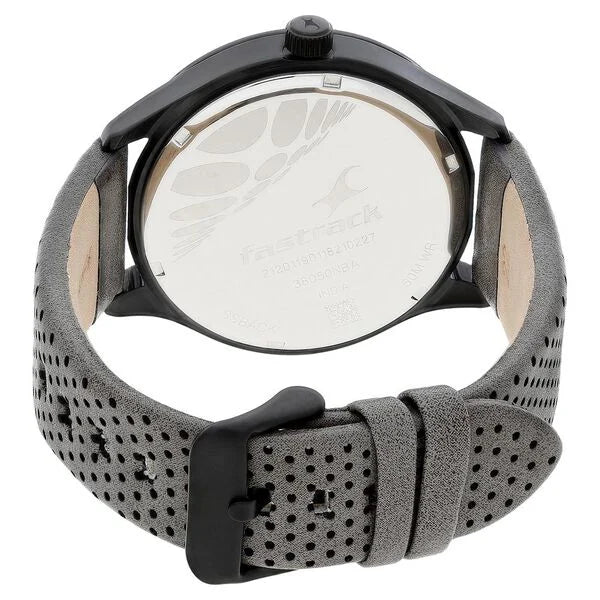 Fastrack 38050NL | Fastrack Loopholes Quartz Analog with Date Black Dial Leather Strap Watch for Guys