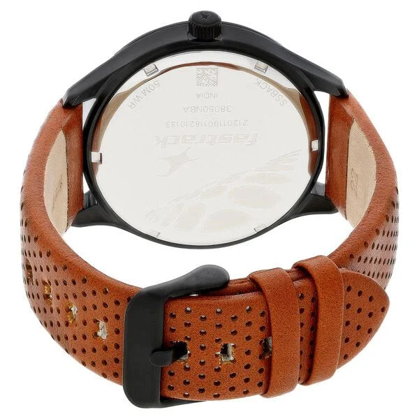 Fastrack 38050NL02 | Fastrack Loopholes Quartz Analog with Date Black Dial Leather Strap Watch for Guys