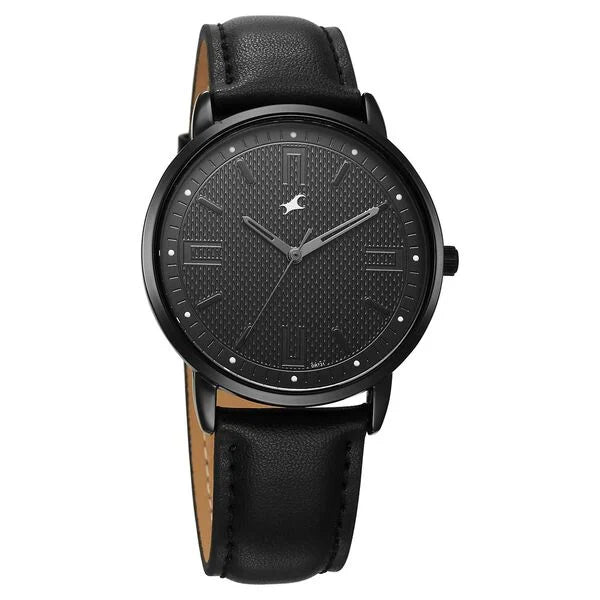 Fastrack 38159NL01 | Fastrack Stunners X Quartz Analog Black Dial Leather Strap Watch For Guys