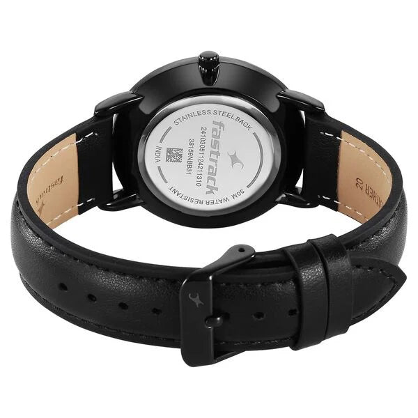 Fastrack 38159NL01 | Fastrack Stunners X Quartz Analog Black Dial Leather Strap Watch For Guys