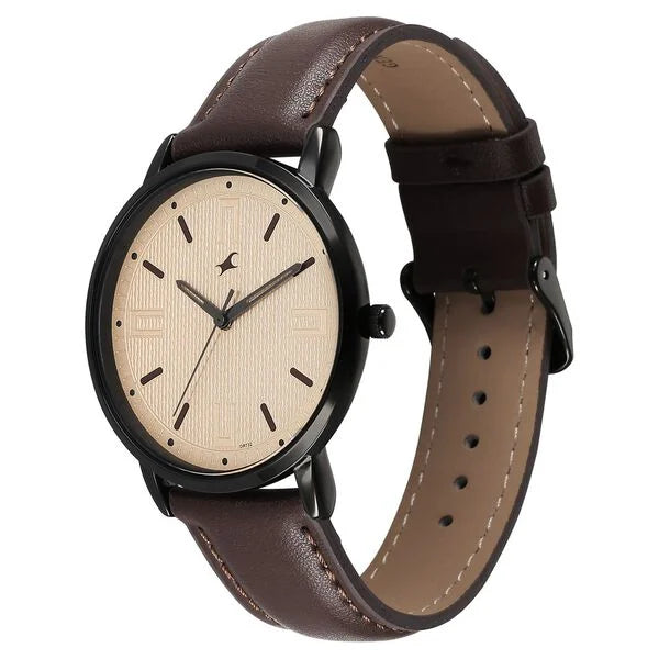 Fastrack 38159NL02 | Fastrack Stunners X Quartz Analog Beige Dial Leather Strap Watch For Guys