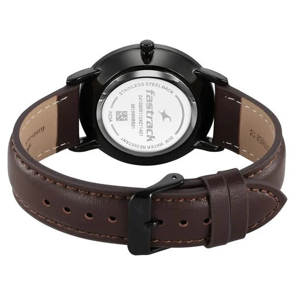 Fastrack 38159NL02 | Fastrack Stunners X Quartz Analog Beige Dial Leather Strap Watch For Guys