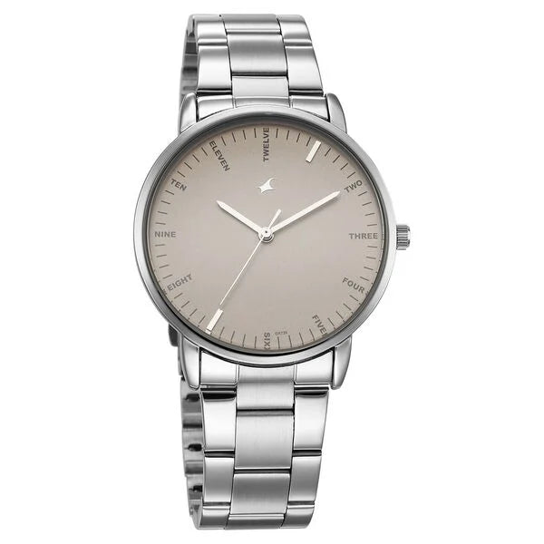 Fastrack 38159SM01 | Fastrack Stunners X Quartz Analog Beige Dial Stainless Steel Strap Watch For Guys