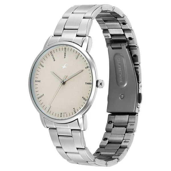 Fastrack 38159SM01 | Fastrack Stunners X Quartz Analog Beige Dial Stainless Steel Strap Watch For Guys