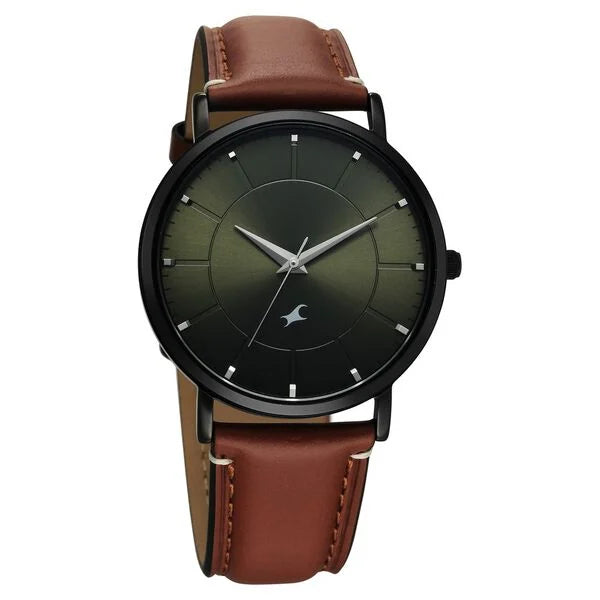 Fastrack 38163NL01 | Fastrack Stunners X Quartz Analog Green Dial Leather Strap Watch For Guys