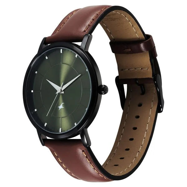 Fastrack 38163NL01 | Fastrack Stunners X Quartz Analog Green Dial Leather Strap Watch For Guys