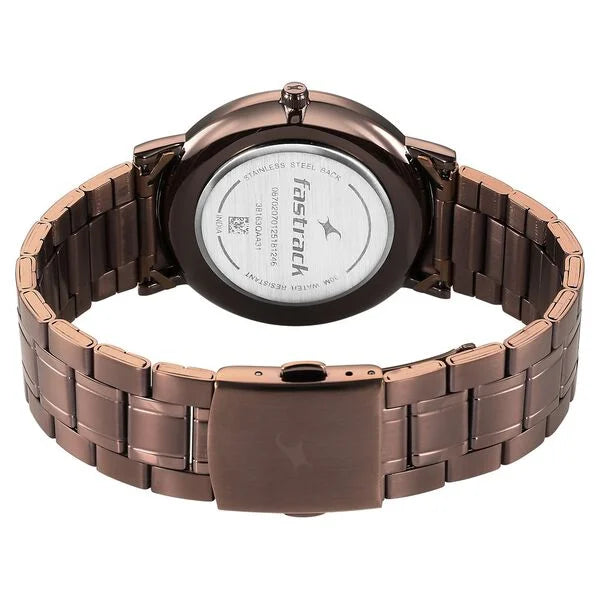 Fastrack 38163QM01 | Fastrack Stunners X Quartz Analog Brown Dial Stainless Steel Strap Watch For Guys