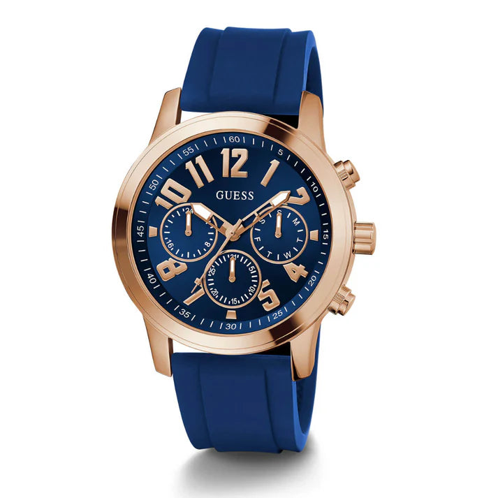 Guess GW0708G3 | Gold Parker Navy Blue Silicone Watch For Men.