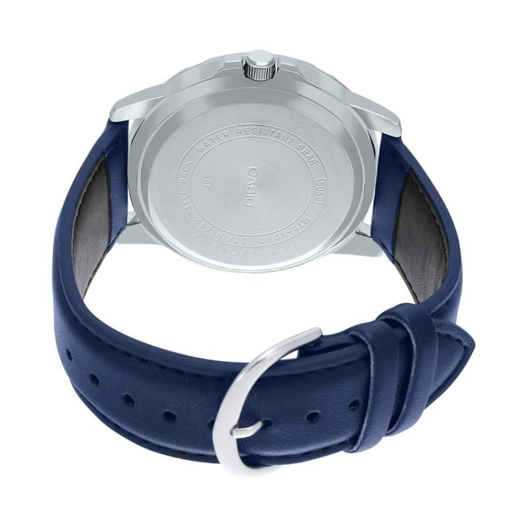 Casio MTP-VD01L-2BVUDF A1737 | Enticer Men Quartz Blue Dial Analog Leather Watch