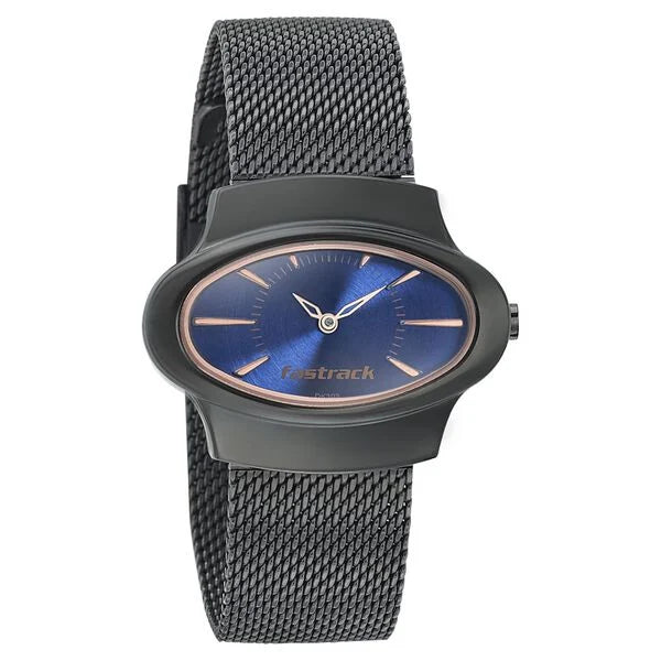 Fastrack 6004QM01 | Fastrack Hitlist Quartz Analog Blue Dial Stainless Steel Strap Watch for Girls