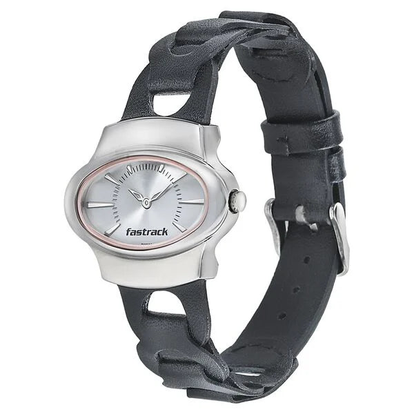 Fastrack 6004SL08 | Fastrack Hitlist Quartz Analog Silver Dial Leather Strap Watch for Girls