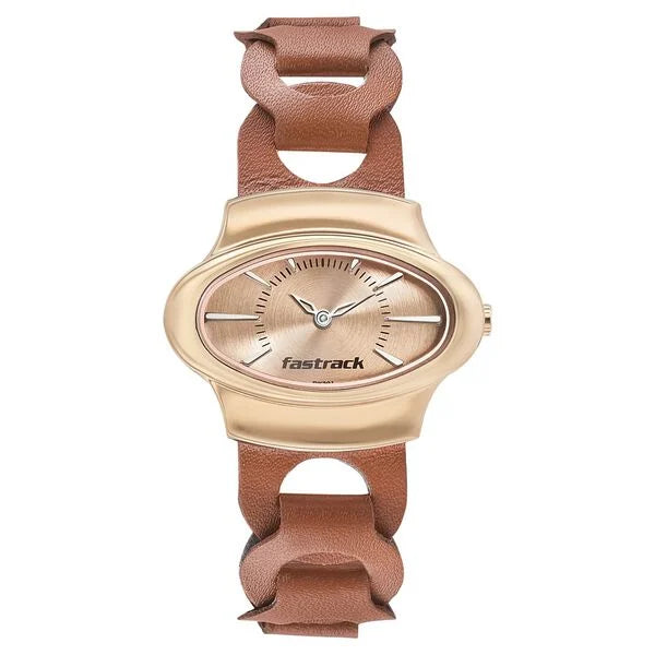 Fastrack 6004WL01 | Fastrack Hitlist Quartz Analog Rose Gold Dial Leather Strap Watch for Girls