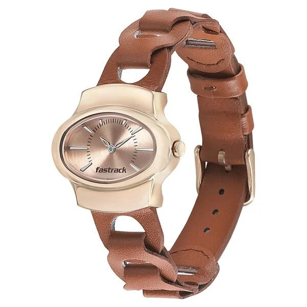 Fastrack 6004WL01 | Fastrack Hitlist Quartz Analog Rose Gold Dial Leather Strap Watch for Girls