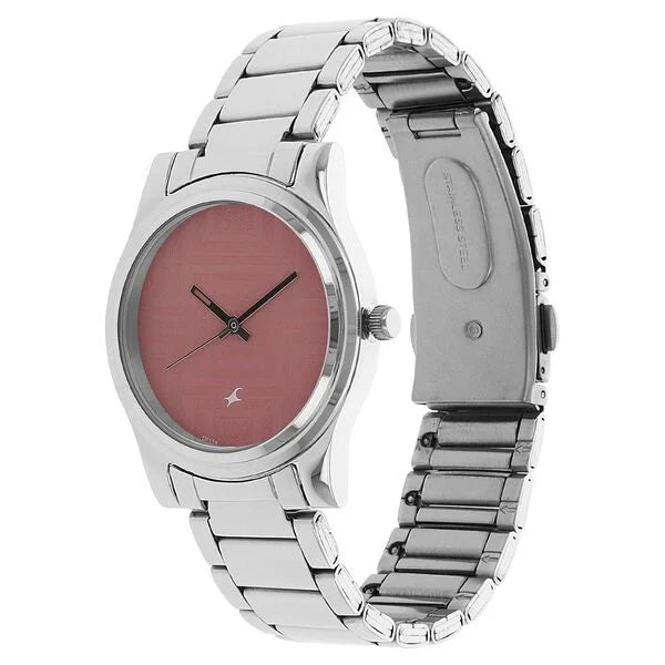 Fastrack 6046SM02 | Fastrack Quartz Analog Pink Dial Stainless Steel Strap Watch for Girls