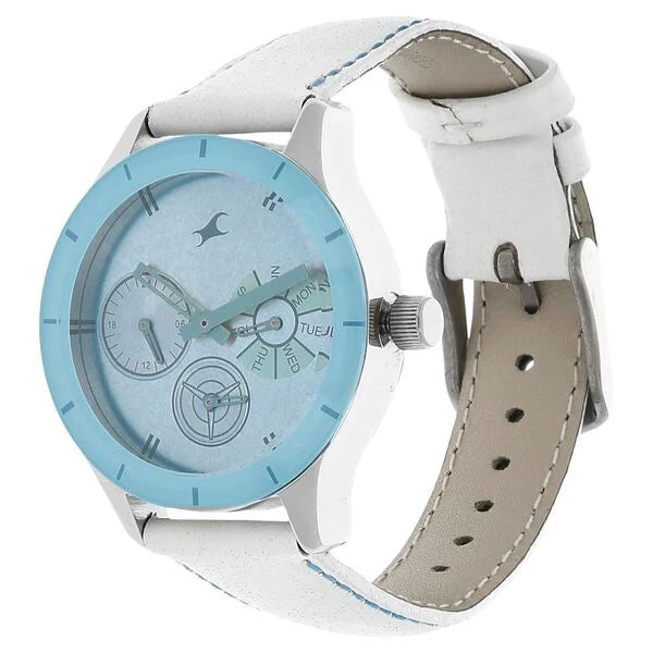 Fastrack NJ6078SL08 | Fastrack Monochrome Quartz Multifunction Blue Dial Leather Strap Watch for Girls