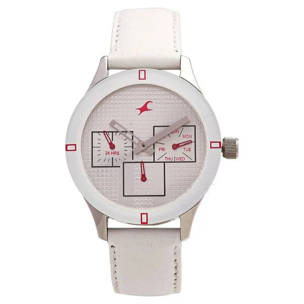 Fastrack NE6078SL10 | Fastrack Quartz Multifunction Silver Dial Leather Strap Watch for Girls