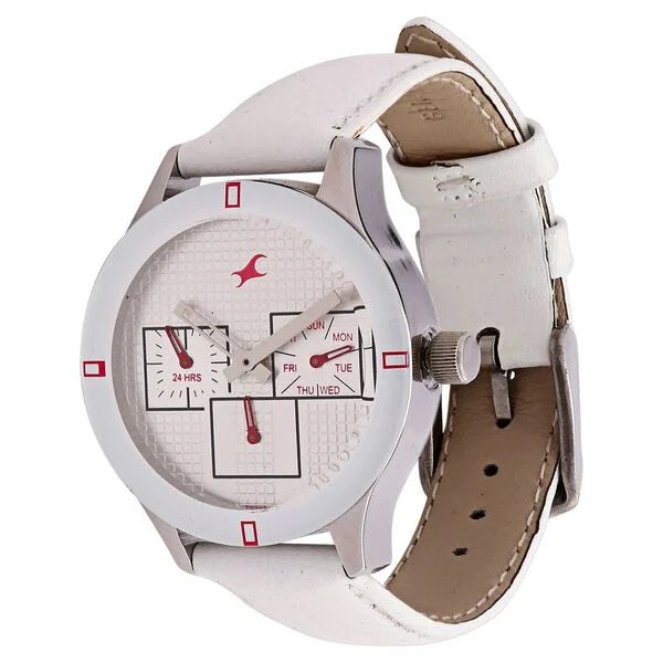 Fastrack NE6078SL10 | Fastrack Quartz Multifunction Silver Dial Leather Strap Watch for Girls