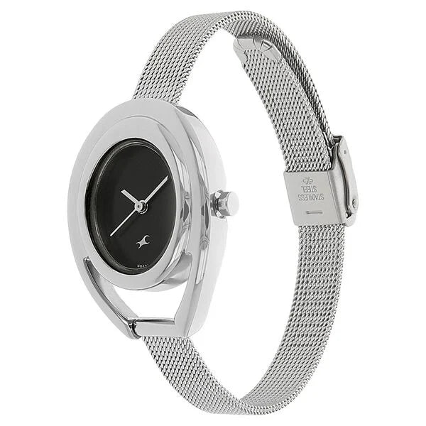 Fastrack 6090SM01 | Fastrack Quartz Analog Black Dial Stainless Steel Strap Watch for Girls