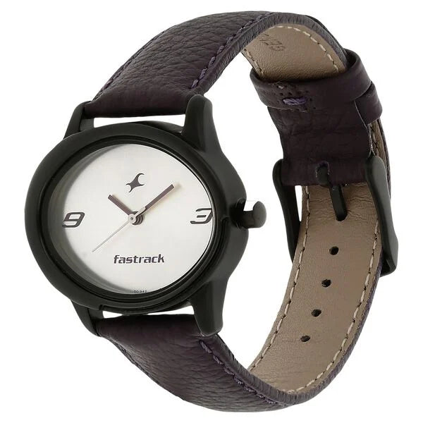 Fastrack NK6098NL01 | Fastrack Quartz Analog Silver Dial Leather Strap Watch for Girls