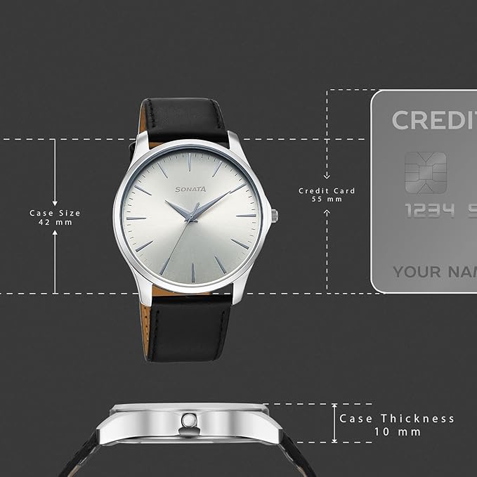 Sonata 77163SL06 | Sonata Ease with Gray Dial Black Leather Strap Watch for Men