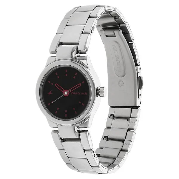 Fastrack NL6114SM02 | Fastrack Quartz Analog Black Dial Metal Strap Watch for Girls