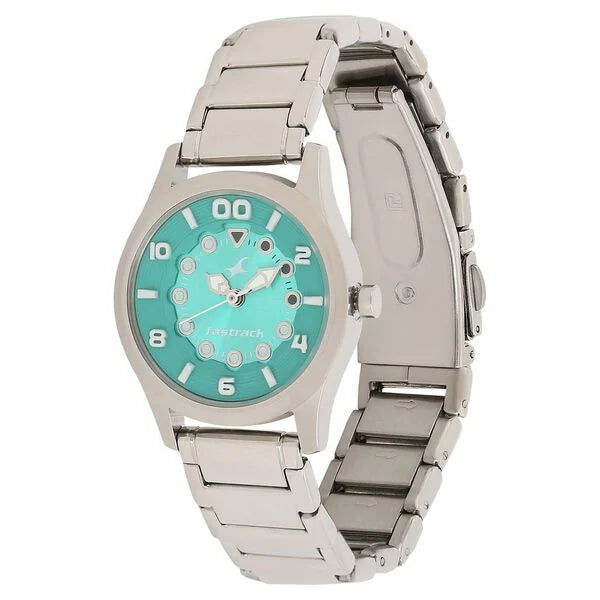 Fastrack 6116SM02 | Fastrack Quartz Analog Green Dial Stainless Steel Strap Watch for Girls