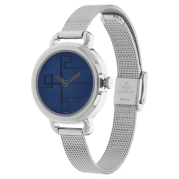 Fastrack NN6123SM01 | Fastrack Quartz Analog Blue Dial Metal Strap Watch for Girls