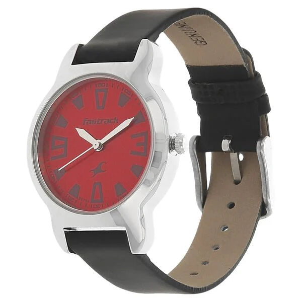 Fastrack 6127SL02 | Fastrack Quartz Analog Red Dial Leather Strap Watch for Girls