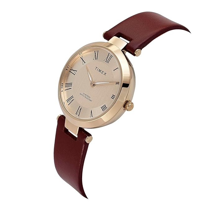 Timex TWEL19211 | Fashion Women Quartz Rose Gold Dial Analog Leather Watch