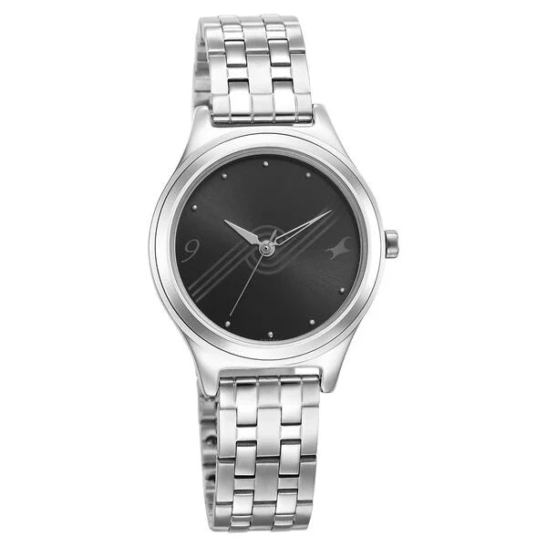 Fastrack 6152SM06 | Fastrack Stunners Black Dial Metal Strap Watch for Girls.