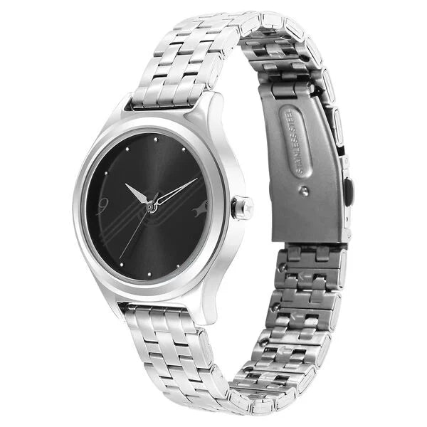 Fastrack 6152SM06 | Fastrack Stunners Black Dial Metal Strap Watch for Girls.