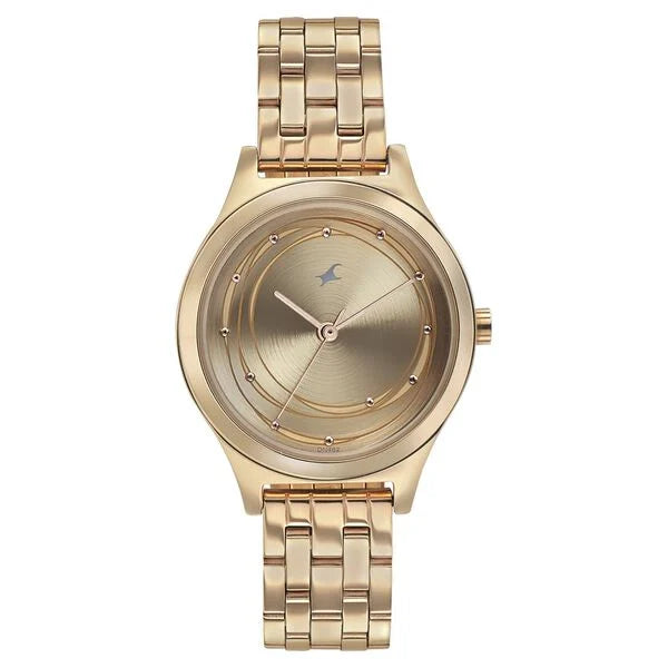 Fastrack NS6152WM01 | Fastrack Style Up Golden Dial Stainless Steel Strap Watch for Girls.