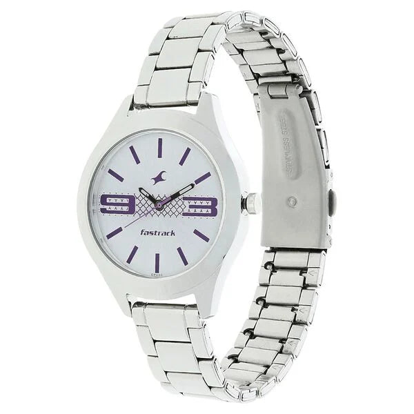 Fastrack NK6153SM01 | Fastrack Quartz Analog Silver Dial Stainless Steel Strap Watch for Girls