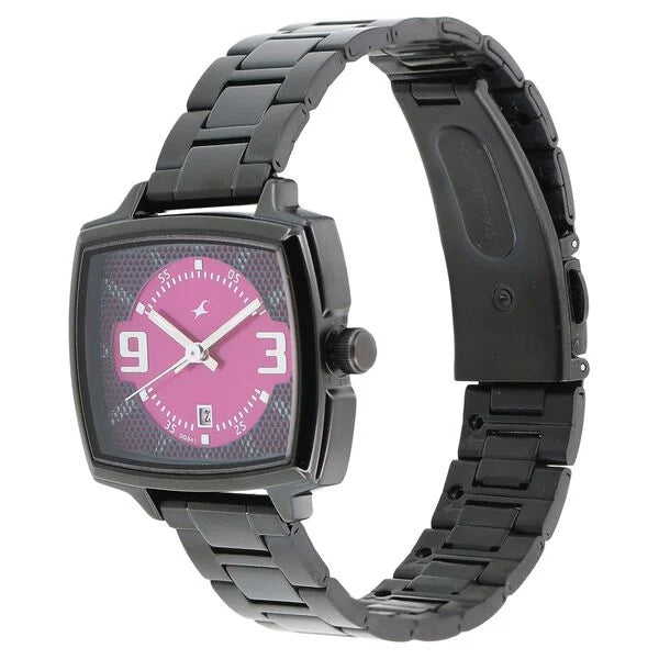Fastrack 6167NM01 | Fastrack Loopholes Quartz Analog with Date Pink Dial Stainless Steel Strap Watch for Girls