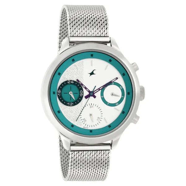 Fastrack 6179SM01 | Fastrack Denim Quartz Multifunction White Dial Stainless Steel Strap Watch for Girls