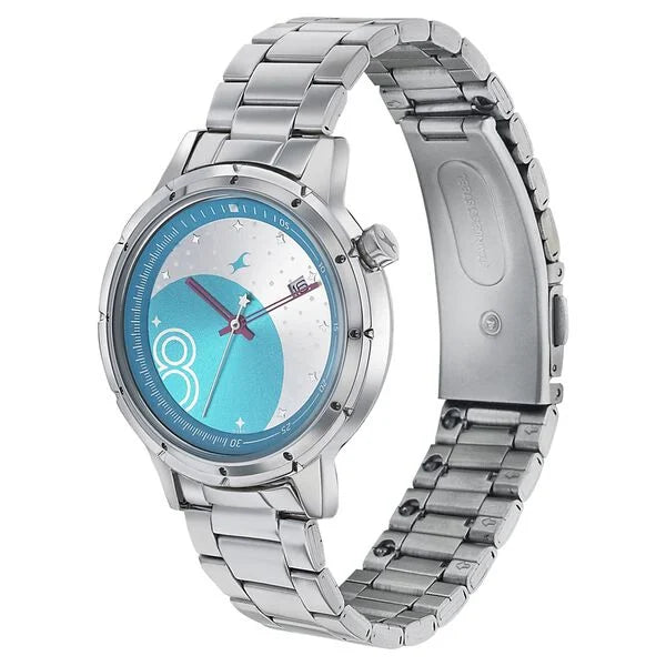 Fastrack 6194SM01 | Fastrack Space Rover Quartz Analog with Date Blue Dial Stainless Steel Strap Watch for Girls
