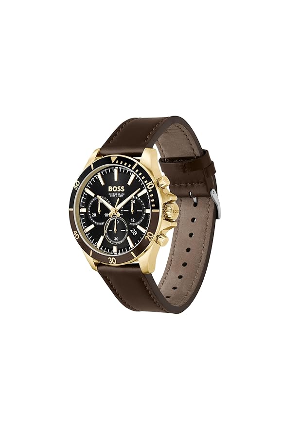 Boss 1514100 | Troper Men Quartz Black Dial Chronograph Leather Watch.