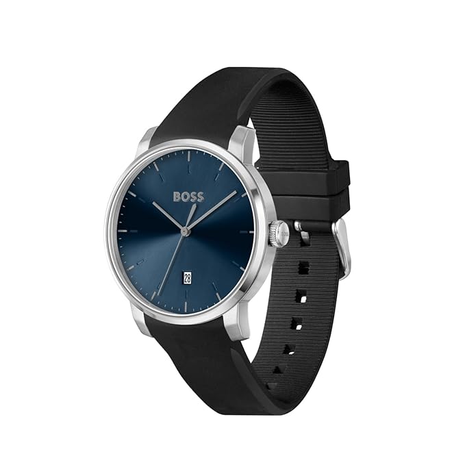 Boss 1514131 | Dean Men Quartz Blue Dial Analog Silicone Watch.