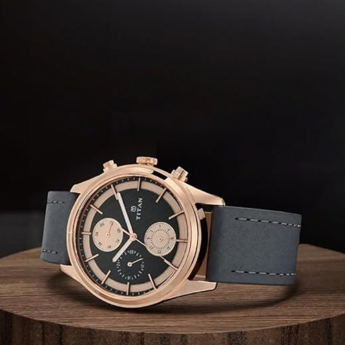 Titan 1805WL01 | Titan Workwear Grey Dial Quartz Multifunction Leather Strap watch for Men