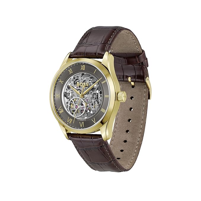 Boss 1514235 | Principle Skeleton Men Automatic Grey Dial Analog Leather Watch