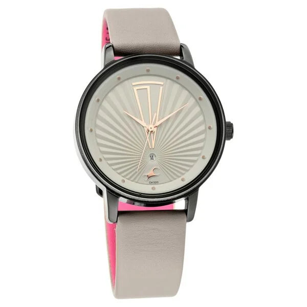 Fastrack NR6206NL01 | Fastrack Ruffles Quartz Analog with Date Grey Dial Leather Strap Watch for Girls