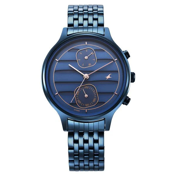 Fastrack NR6207QM01 | Fastrack Style Up Blue Dial Stainless Steel Strap Watch for Girls