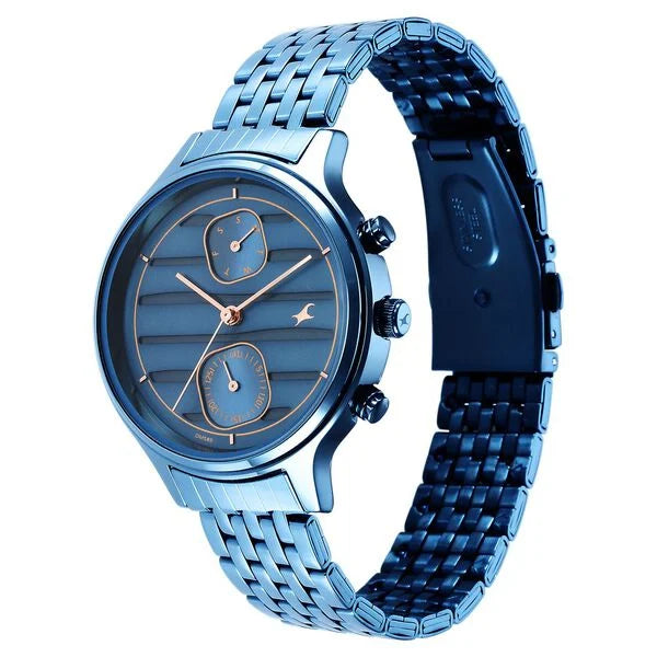Fastrack NR6207QM01 | Fastrack Style Up Blue Dial Stainless Steel Strap Watch for Girls