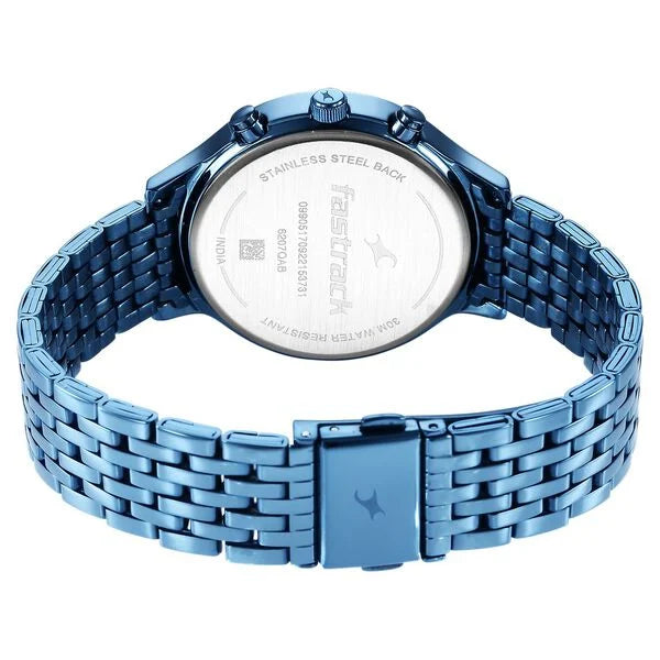 Fastrack NR6207QM01 | Fastrack Style Up Blue Dial Stainless Steel Strap Watch for Girls